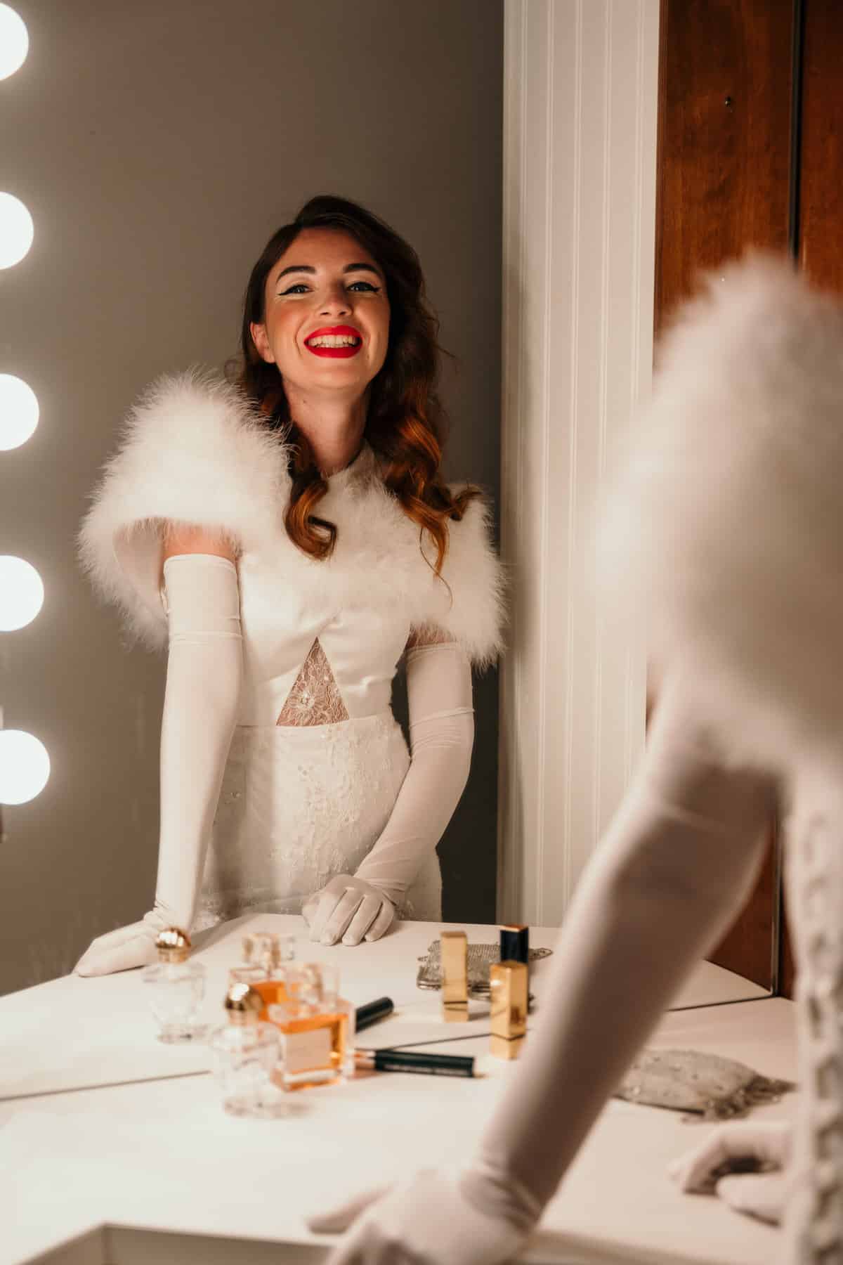 Robe de mariée inspirée des années 50 à Hollywood créée par Silvène Hédon à Nantes